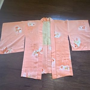 Haori kimono jacket Peach with leaves